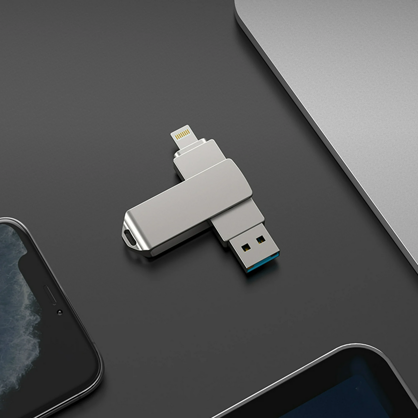 Flash Drive for iPhone, with Lanyard,USB 3.0 IOS Memory Stick for iPhone / iPad / Android / Computer, 3-in-1, White 128GB/ 256GB