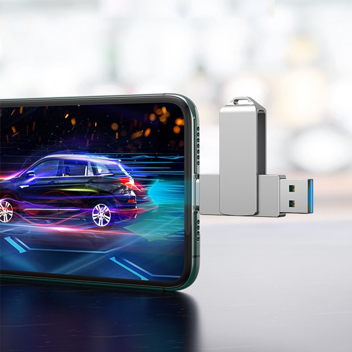 Flash Drive for iPhone, with Lanyard,USB 3.0 IOS Memory Stick for iPhone / iPad / Android / Computer, 3-in-1, White 128GB/ 256GB