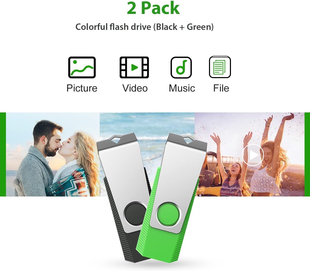 128GB Flash Drive 2 Pack Thumb Drive Zip Drive TOPESEL USB 2.0 Memory Stick with Keychain