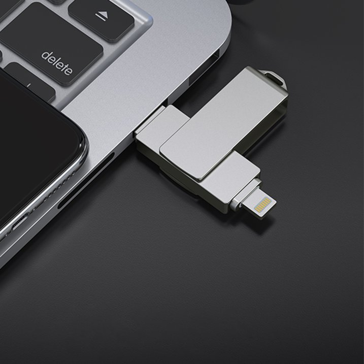 Flash Drive for iPhone, with Lanyard,USB 3.0 IOS Memory Stick for iPhone / iPad / Android / Computer, 3-in-1, White 128GB/ 256GB