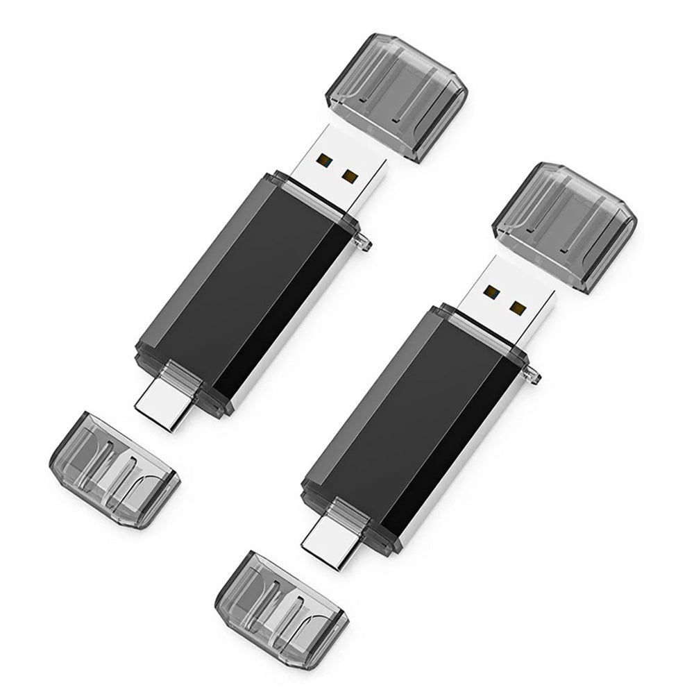 Type-C 128G 2-in-1 USB Flash Drive, OTG Memory Photo Stick, Flash Pen Drive for Android / PC / Mac, Black, 2 Pack