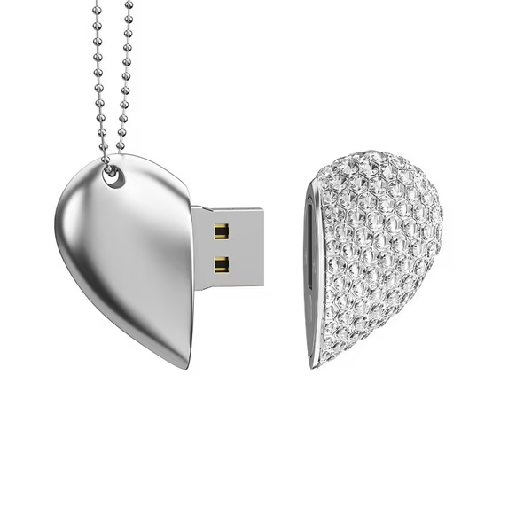 TOPESEL 32GB Heart Shape USB 2.0 Flash Drive Crystal Memory Stick Thumb Drive Jewelry Pendant Necklace with Key Chain