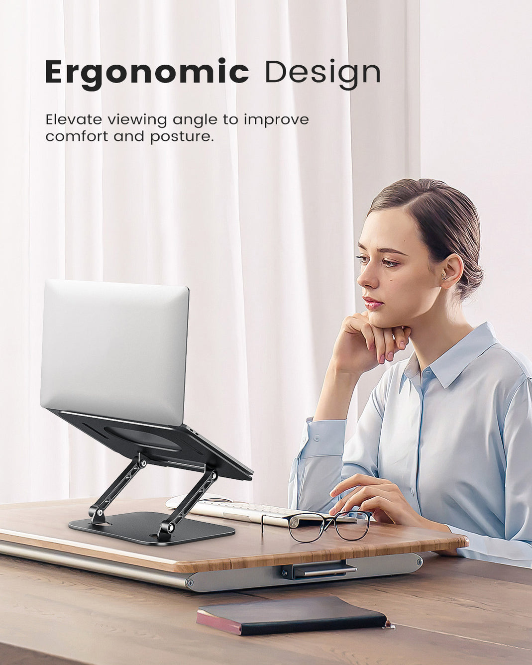 TOPESEL Aluminum Adjustable & Foldable Laptop Stand Riser Portable Laptop Holder