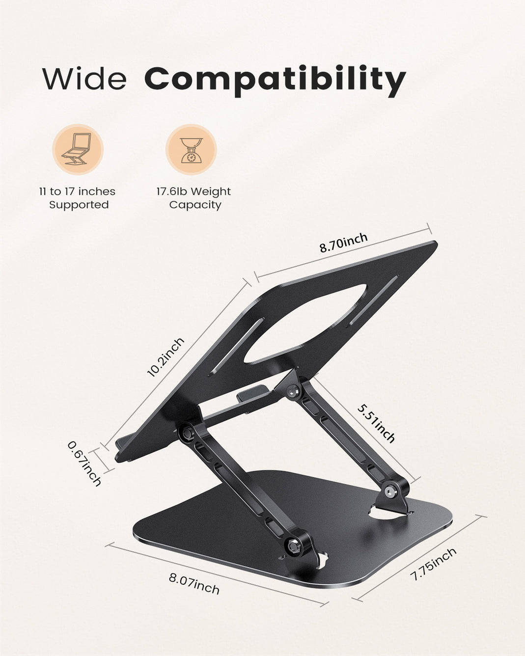 TOPESEL Aluminum Adjustable & Foldable Laptop Stand Riser Portable Laptop Holder