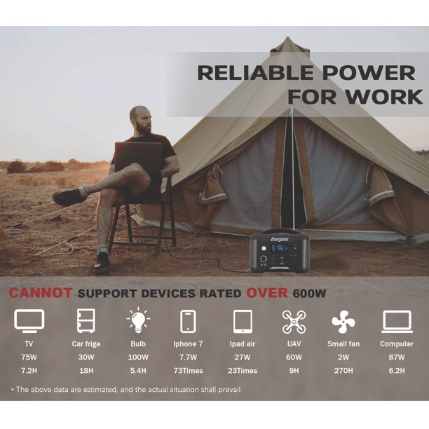 Energizer Portable Power Station 600W/626Wh Solar Generator with LED Flashlight, Multiple Charging Ports