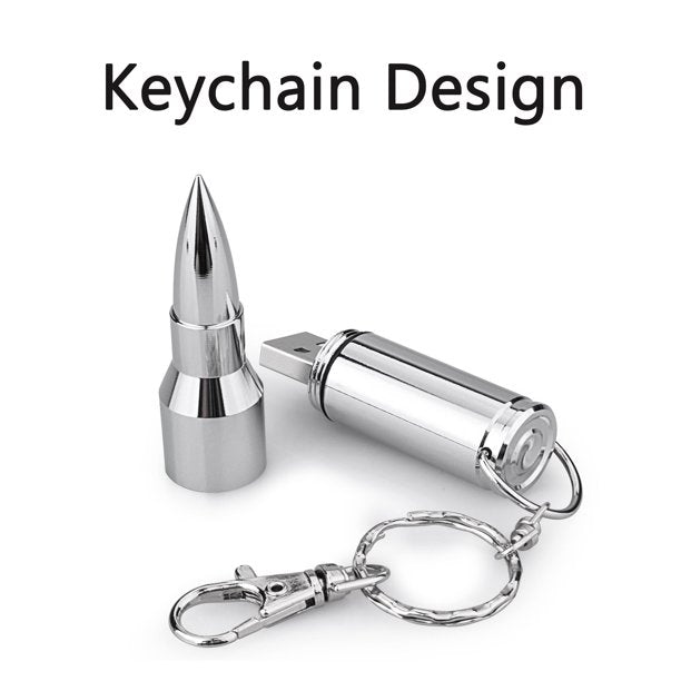 Topesel 64GB Bullet Shape USB Drive Flash with Keychain, Metal Thumb Drive-Silver