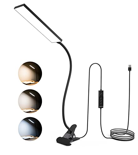 Clip-on LED Desk Lamp 3 Color Temp 14 Brightness Gooseneck Table Lamp