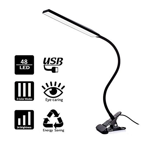 Clip-on LED Desk Lamp 3 Color Temp 14 Brightness Gooseneck Table Lamp