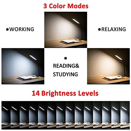Clip-on LED Desk Lamp 3 Color Temp 14 Brightness Gooseneck Table Lamp