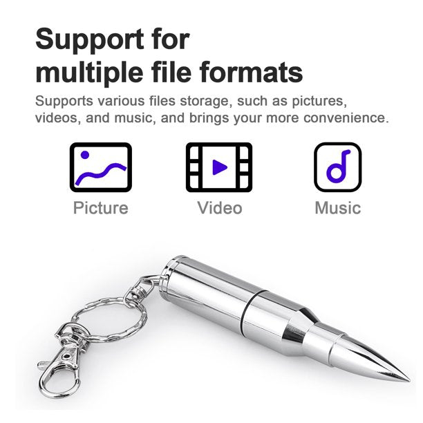 Topesel 64GB Bullet Shape USB Drive Flash with Keychain, Metal Thumb Drive-Silver