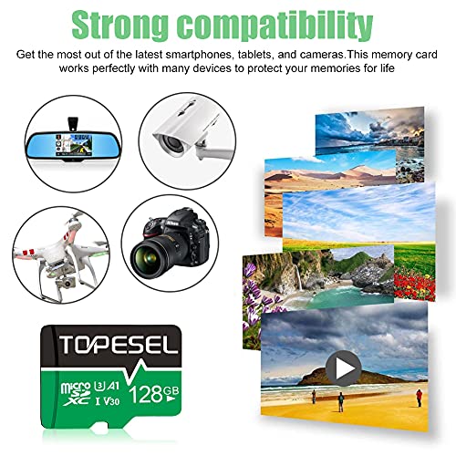 128GB MicroSD Card 85MB/s SDXC UHS-I TF Card - A1, V30, U3, C10