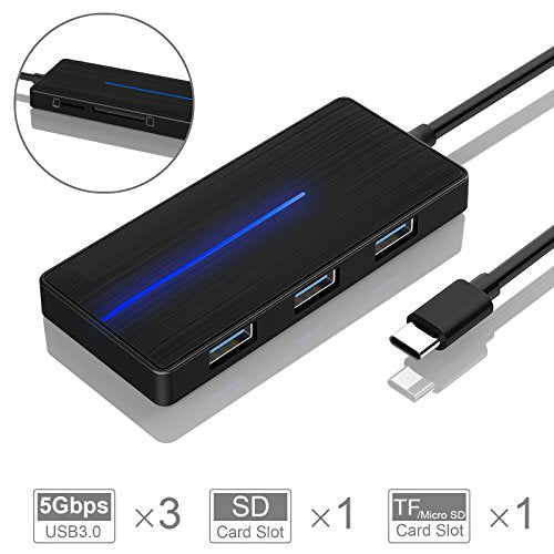 USB C Hub, 3 USB 3.0 Ports 5Gbps SD&TF Card Reader with LED indicator