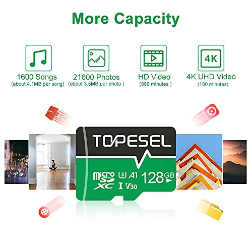 128GB MicroSD Card 85MB/s SDXC UHS-I TF Card - A1, V30, U3, C10