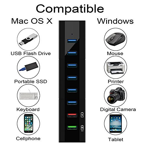 8-Port USB Hub 36W, 6 USB 3.0 Ports, 1 BC1.2 and 1 Smart Charging Port