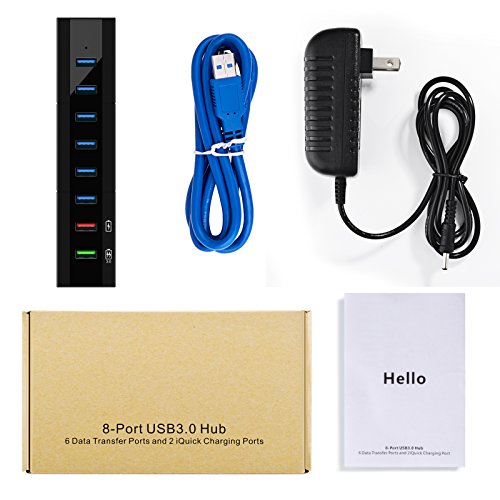 8-Port USB Hub 36W, 6 USB 3.0 Ports, 1 BC1.2 and 1 Smart Charging Port