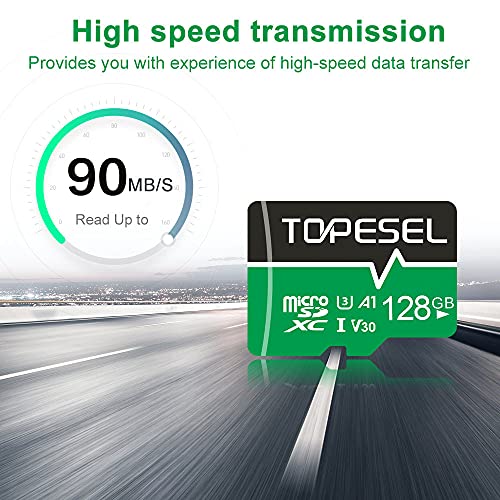 128GB MicroSD Card 85MB/s SDXC UHS-I TF Card - A1, V30, U3, C10