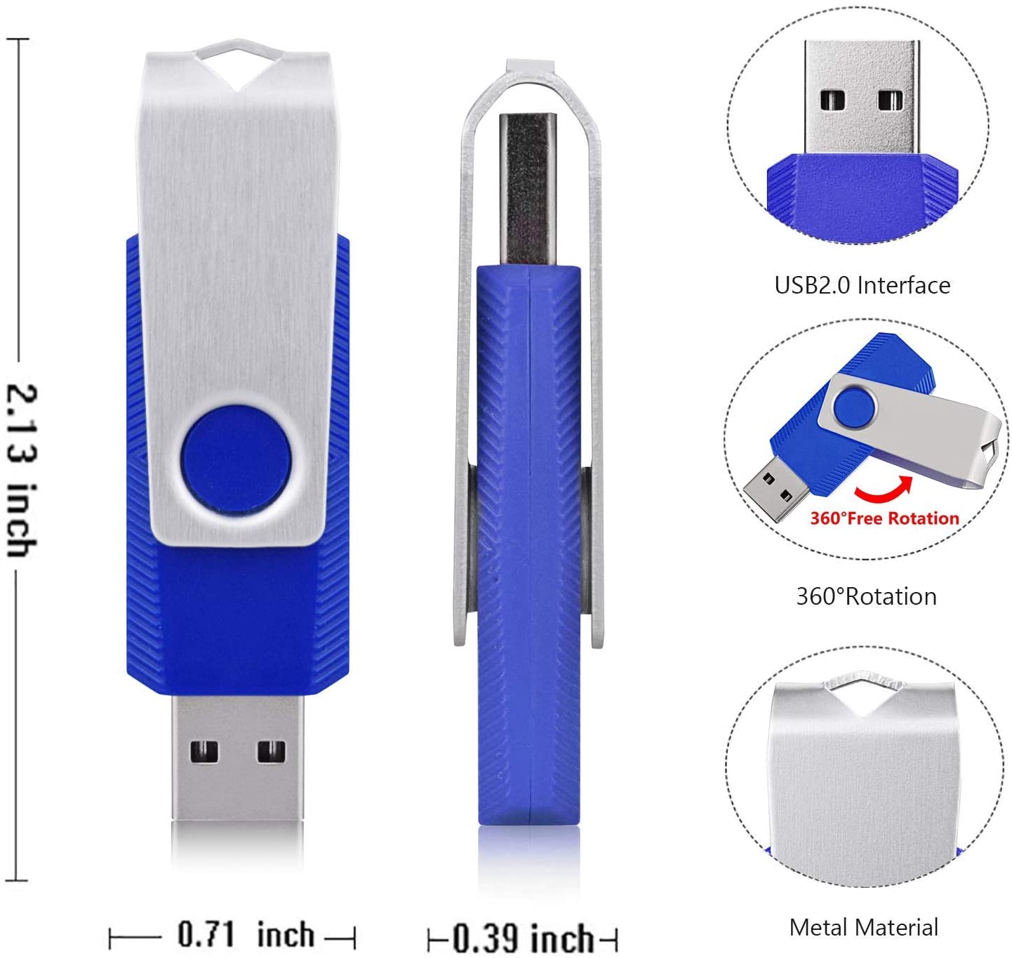 10 Pack 4GB Swivel Design USB 2.0 Flash Drive Blue Color