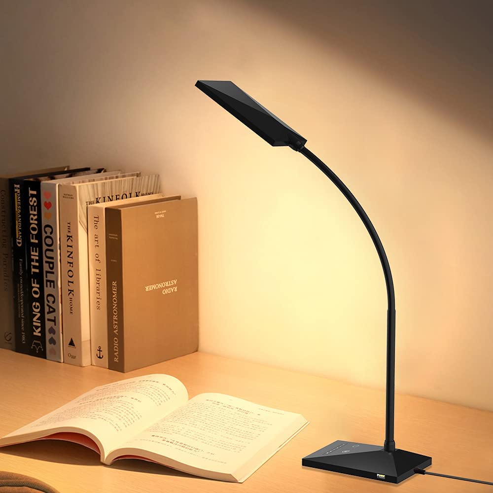 LED Desk Lamp with USB Charging Port, 7 Level Brightness, 5 Color Mode, Adjustable Gooseneck