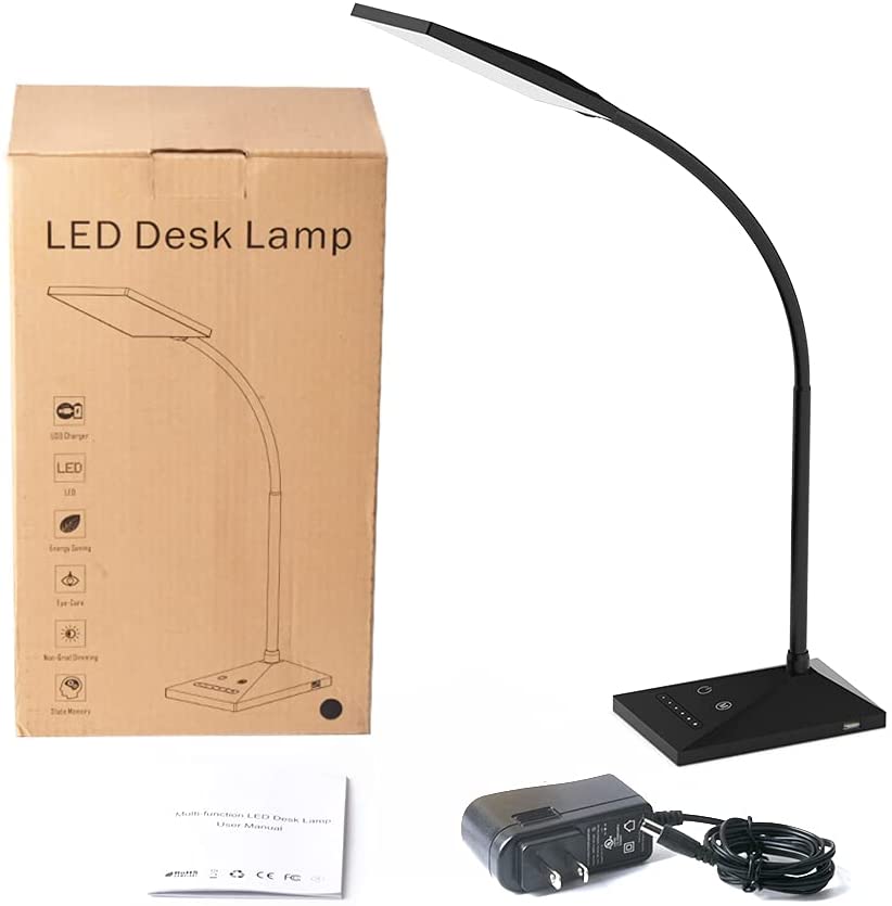 LED Desk Lamp with USB Charging Port, 7 Level Brightness, 5 Color Mode, Adjustable Gooseneck