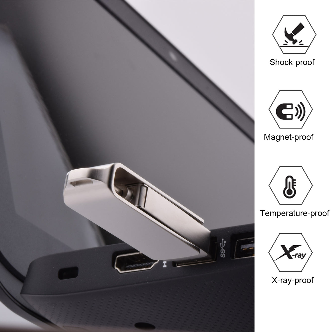 128GB 4-in-1 Swivel USB 3.0 Flash Drive with Lightning, Micro-USB, USB A Port, USB C Adapter