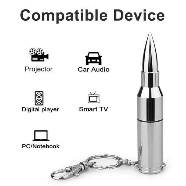 Topesel 64GB Bullet Shape USB Drive Flash with Keychain, Metal Thumb Drive-Silver