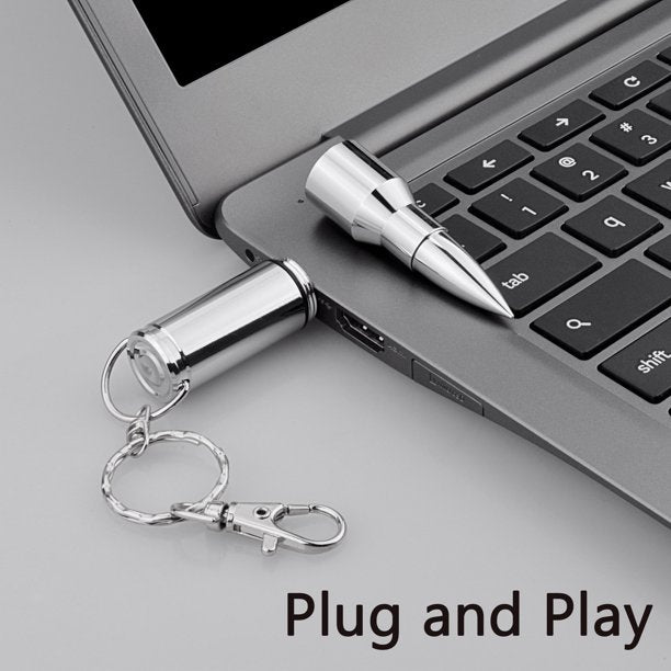 Topesel 64GB Bullet Shape USB Drive Flash with Keychain, Metal Thumb Drive-Silver
