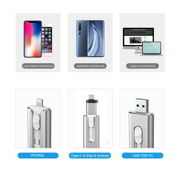 Topesel USB 3.0 Flash Drive for iPhone External Storage OTG Flash Drive for Android Smartphone - Silver