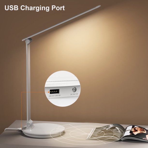 Topesel LED Desk Lamp with USB Charging Port Dimmable 5 Color Modes 1h Timer Touch Control Adjustable Arm