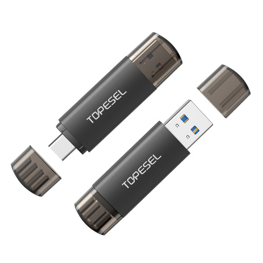 TOPESEL 128GB 2 Pack OTG USB 3.0 Flash Drive Type C & USB A Thumb Drive External Storage for Android Phone