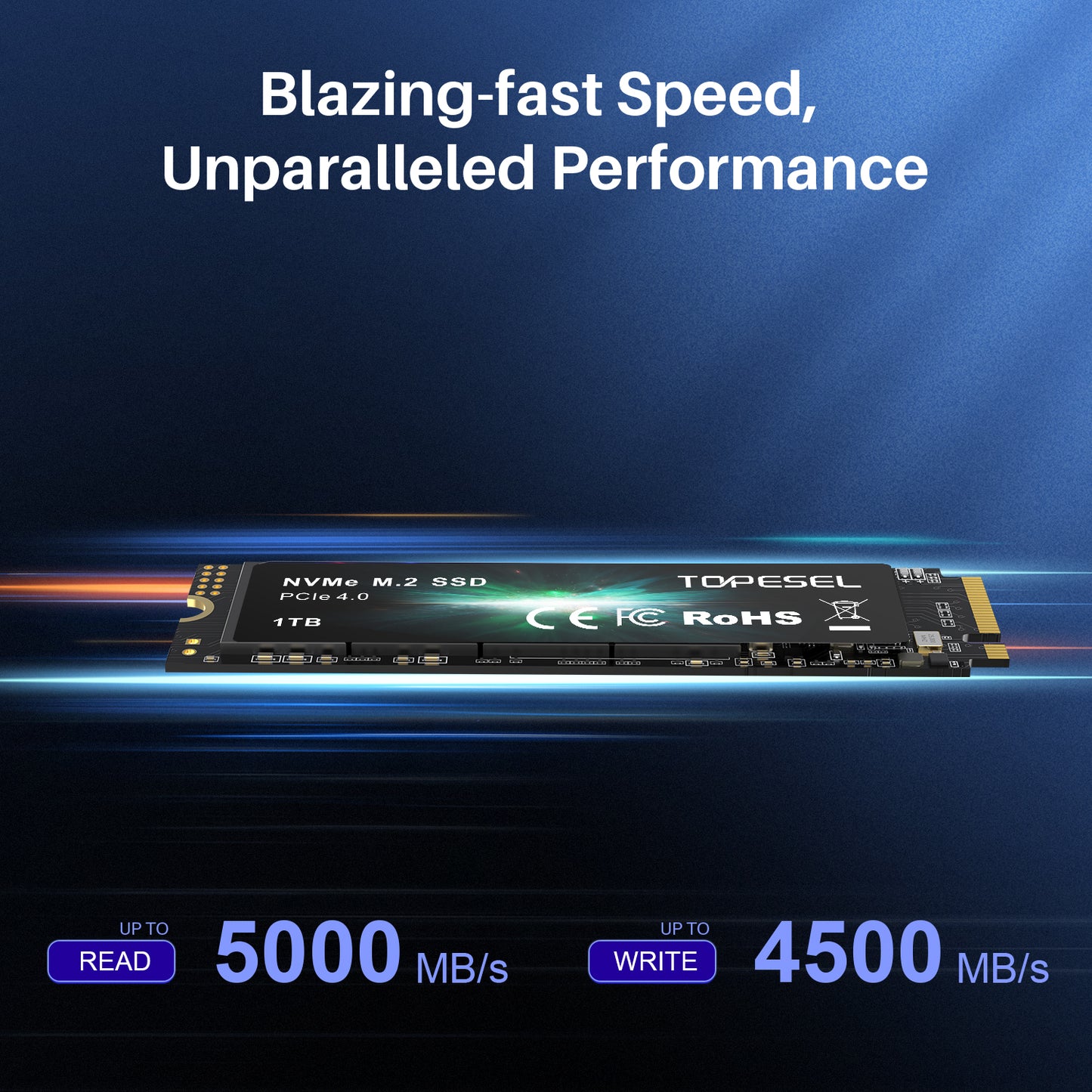 TOPESEL 1TB SSD M.2 PCIe NVMe 4.0 Internal SSD, Up to 5500MB/s Gaming Expansion for PS5 SSD Solid-State Drive
