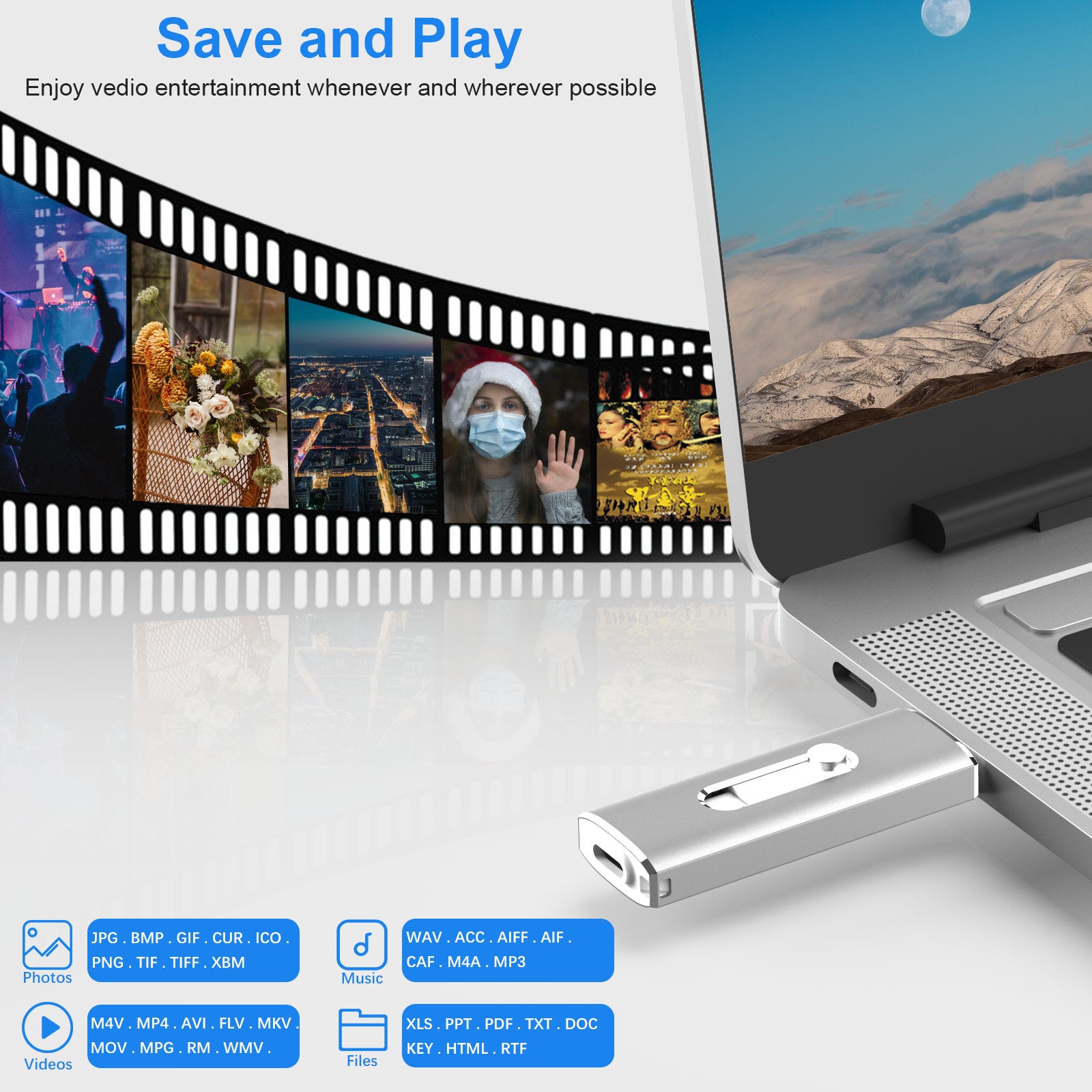 256GB USB 3.0 Flash Drive TOPESEL USB C Thumb Drive Fits for Android Phone Computer Photo Stick External Storage Silver