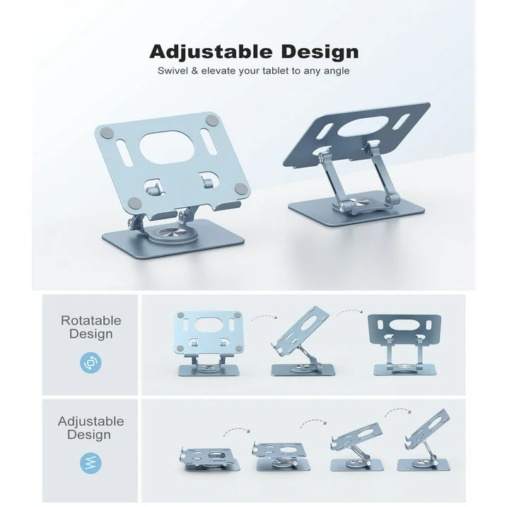 Tablet Stand for Desk Aluminum Adjustable Universal iPad Holder with 360 Swivel Base - Blue
