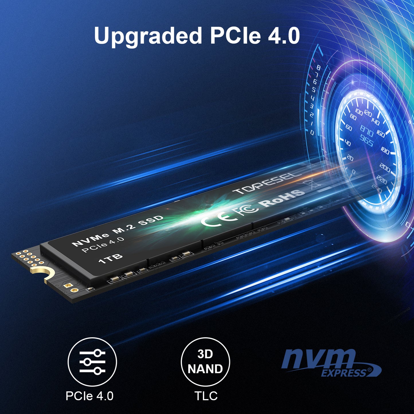TOPESEL 1TB SSD M.2 PCIe NVMe 4.0 Internal SSD, Up to 5500MB/s Gaming Expansion for PS5 SSD Solid-State Drive