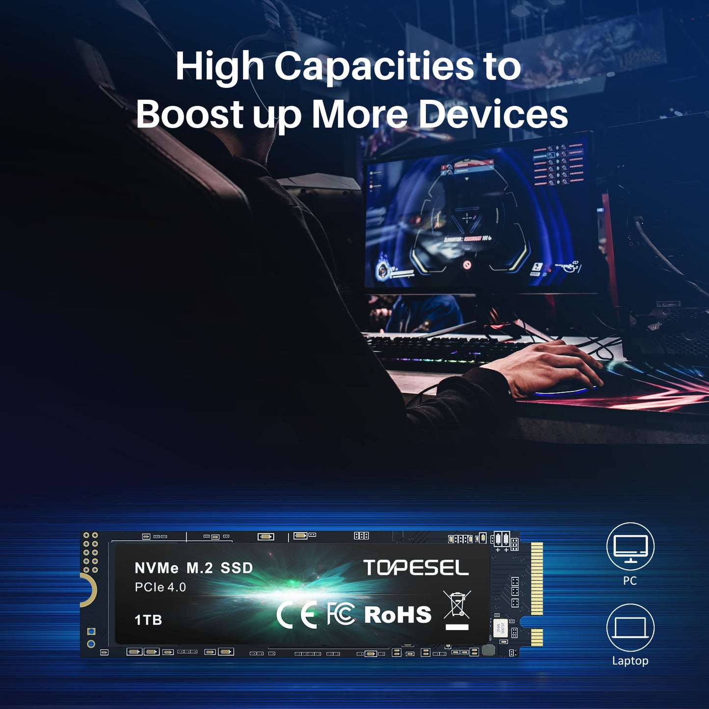 TOPESEL 1TB SSD M.2 PCIe NVMe 4.0 Internal SSD, Up to 5500MB/s Gaming Expansion for PS5 SSD Solid-State Drive