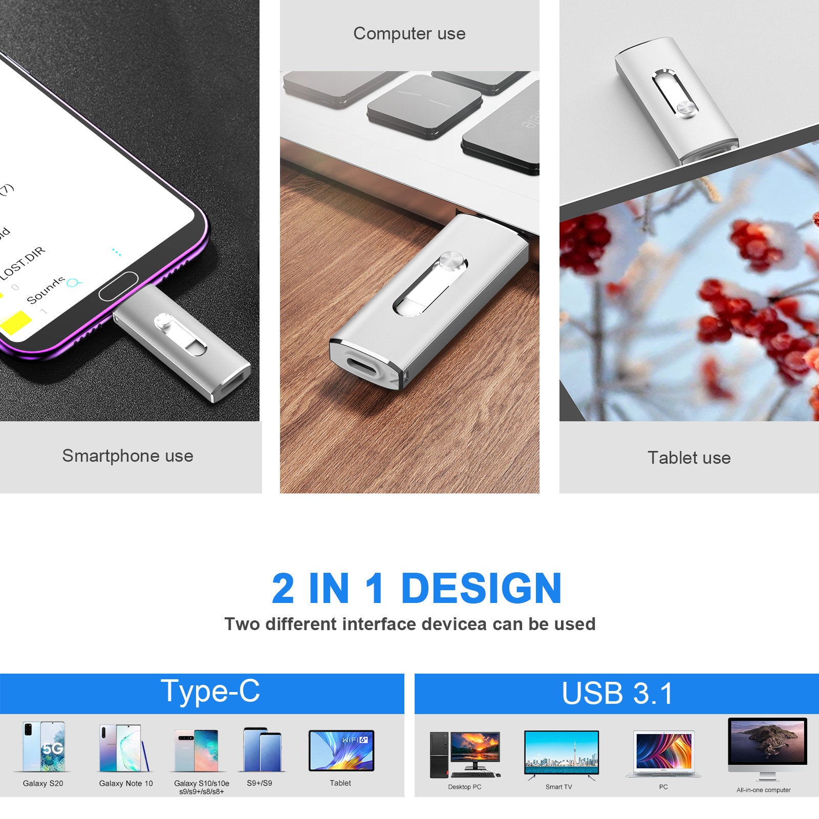 256GB USB 3.0 Flash Drive TOPESEL USB C Thumb Drive Fits for Android Phone Computer Photo Stick External Storage Silver