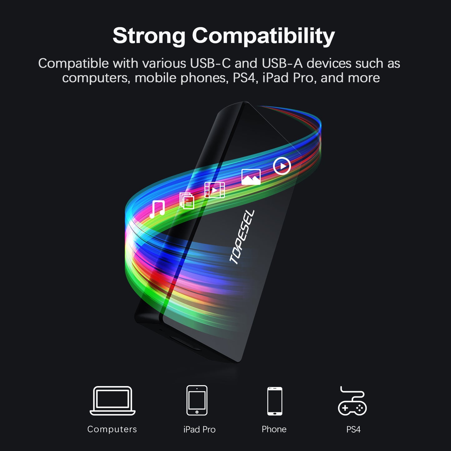 Topesel External SSD USB-C 3.1Mini Portable SSD Solid State Drive Up to 540MB/s