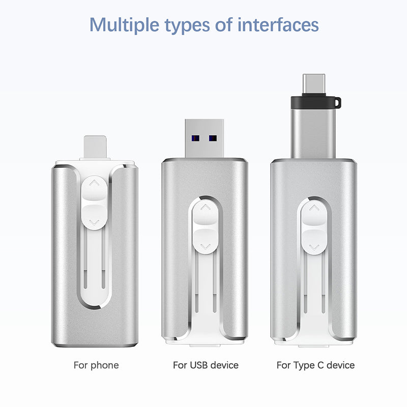 Topesel 128GB USB 3.0 Flash Drive, 3-In-1 Metal USB, for iphone External Storage, OTG Android Phone and Computer, Silver