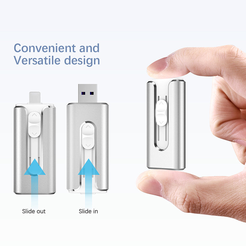 Topesel 128GB USB 3.0 Flash Drive, 3-In-1 Metal USB, for iphone External Storage, OTG Android Phone and Computer, Silver