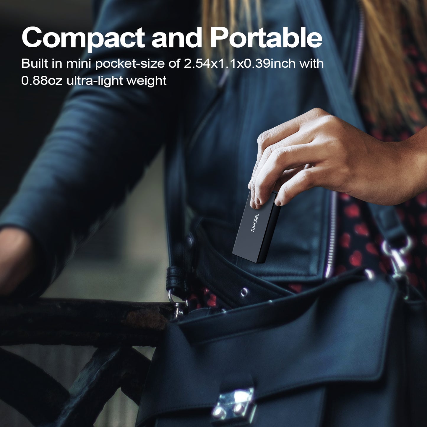 Topesel External SSD USB-C 3.1Mini Portable SSD Solid State Drive Up to 540MB/s