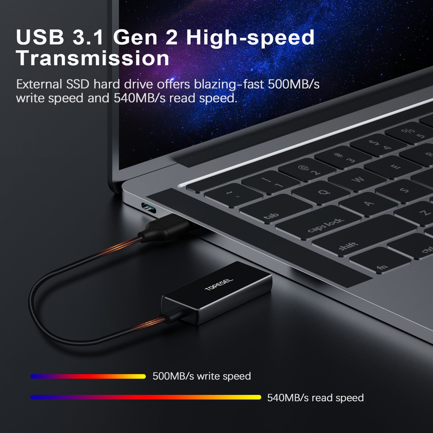 Topesel External SSD USB-C 3.1Mini Portable SSD Solid State Drive Up to 540MB/s