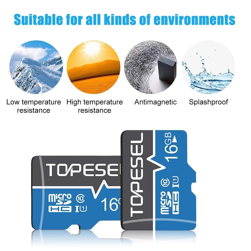 Topesel Micro SD Card with Adapter,10 Pack/16Gb,Class 10 UHS-I High Speed TF Card Memory Card for Phone/Camera-Blue