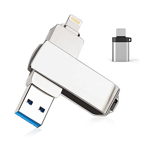 Flash Drive for iPhone, with Lanyard,USB 3.0 IOS Memory Stick for iPhone / iPad / Android / Computer, 3-in-1, White 128GB/ 256GB