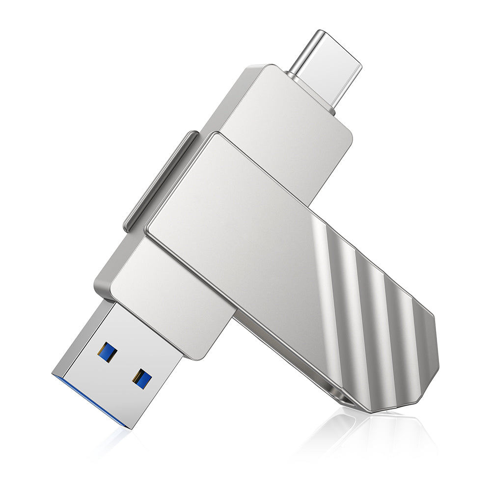 Flash Drive Dual USB 3.2 Type C Thumb Drive up to 450MB/s Portable Memory Stick Waterproof Metal USB C Pen Drive, Silver