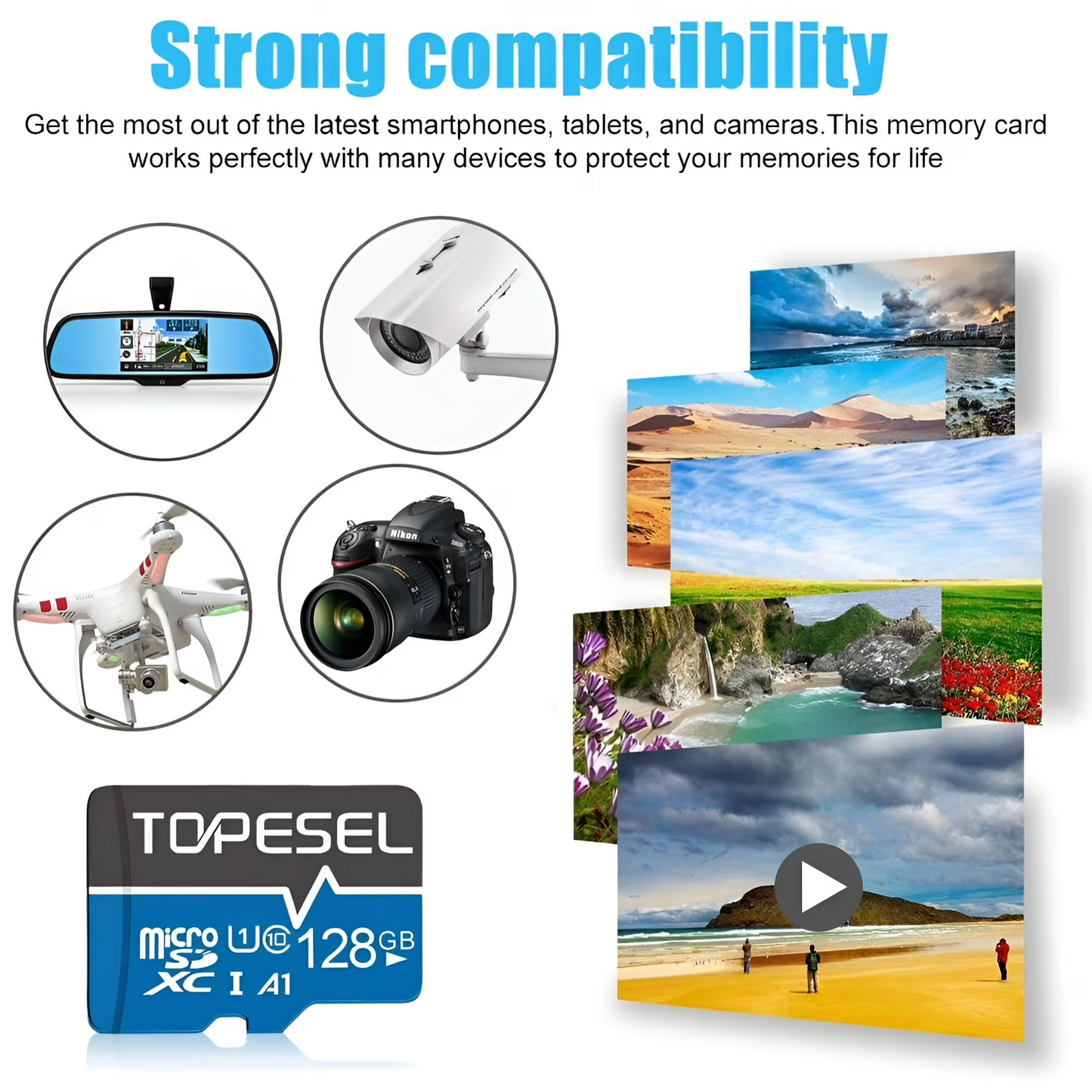 Topesel 128GB Micro SD Class 10 U1 Flash Memory Card with Adapter, 2 Total Count, Blue