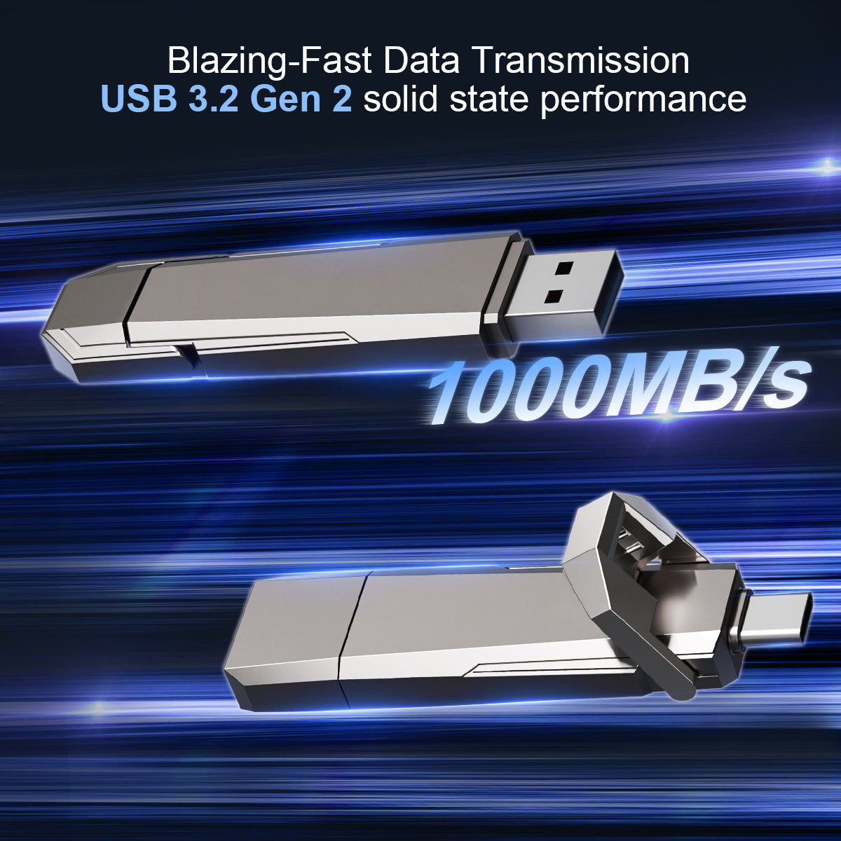 1TB USB C Solid State Flash Drive up to 1000MB/s Dual USB 3.2 Gen 2 Type C Thumb Drive External Hard Drives for Smartphone Tablets Laptops Game Consol