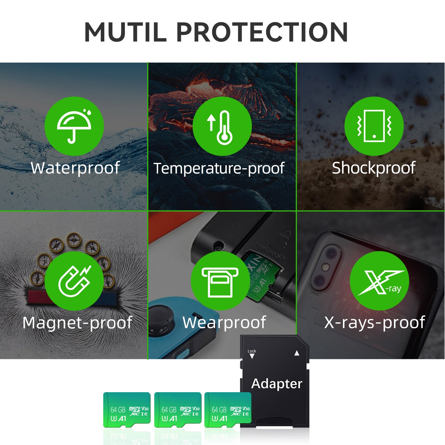 microSD Card 64GB Memory Card with Adapter - U3 A1 V30 TF Card for Smartphone/Tablet/Drone/Dash Cam/Nintendo Switch