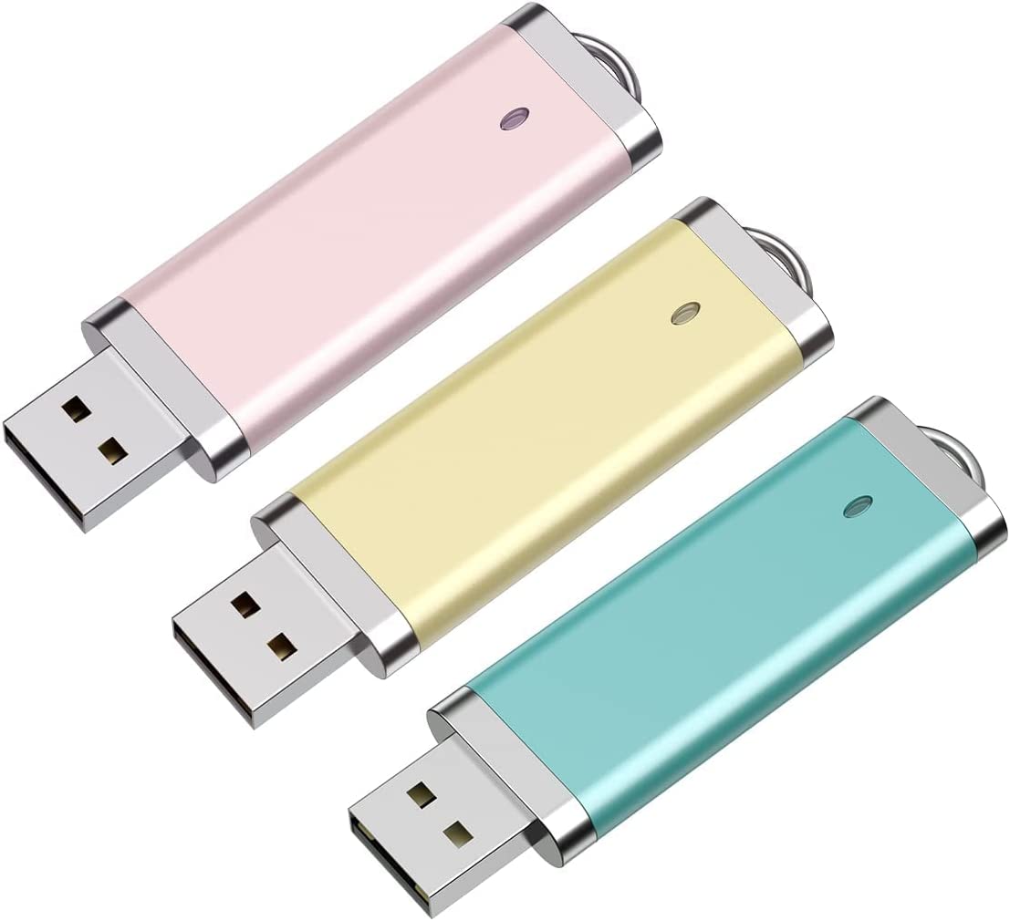 3 Pack 64GB Flash Drive TOPESEL USB 2.0 Thumb Drive Flash Drives Pack Photo Memory Stick Pen Drive Pink Yellow Blue