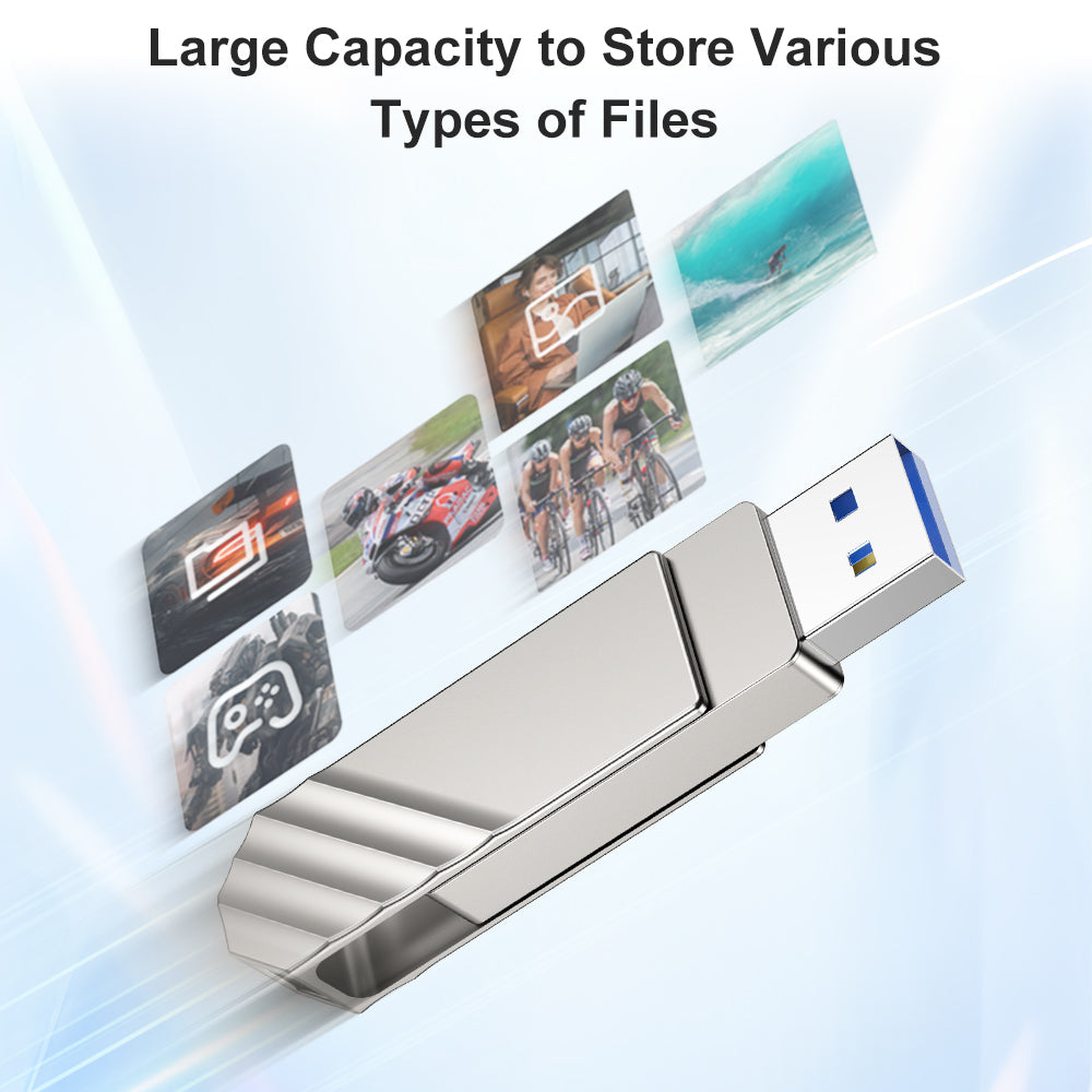 Flash Drive Dual USB 3.2 Type C Thumb Drive up to 450MB/s Portable Memory Stick Waterproof Metal USB C Pen Drive, Silver