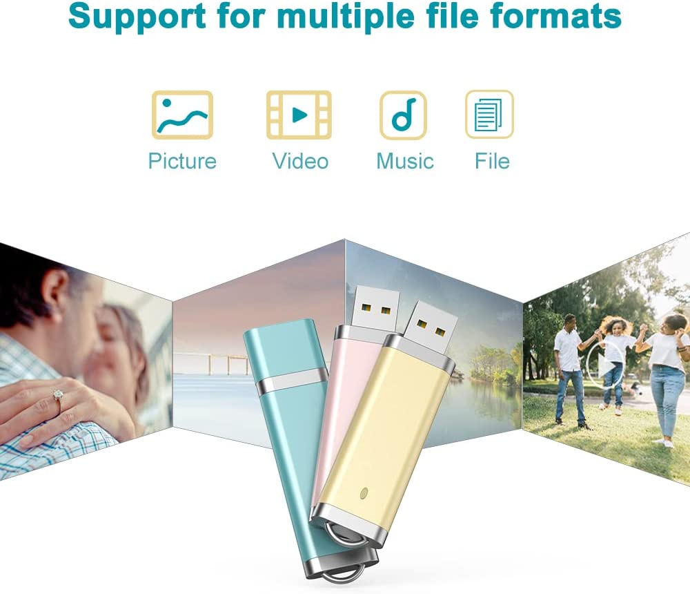 3 Pack 64GB Flash Drive TOPESEL USB 2.0 Thumb Drive Flash Drives Pack Photo Memory Stick Pen Drive Pink Yellow Blue