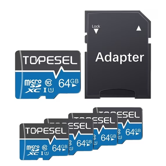 TOPESEL 64GB 5Pack microSD Card with Adapter High Speed Class 10 UHS-I TF Memory Card for Nintendo Switch Phone Camera Blue